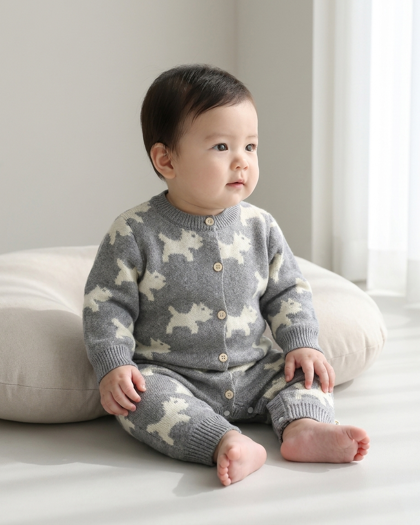 PerfectBaby™ Grey Puppy Knit Baby Romper — photo 2