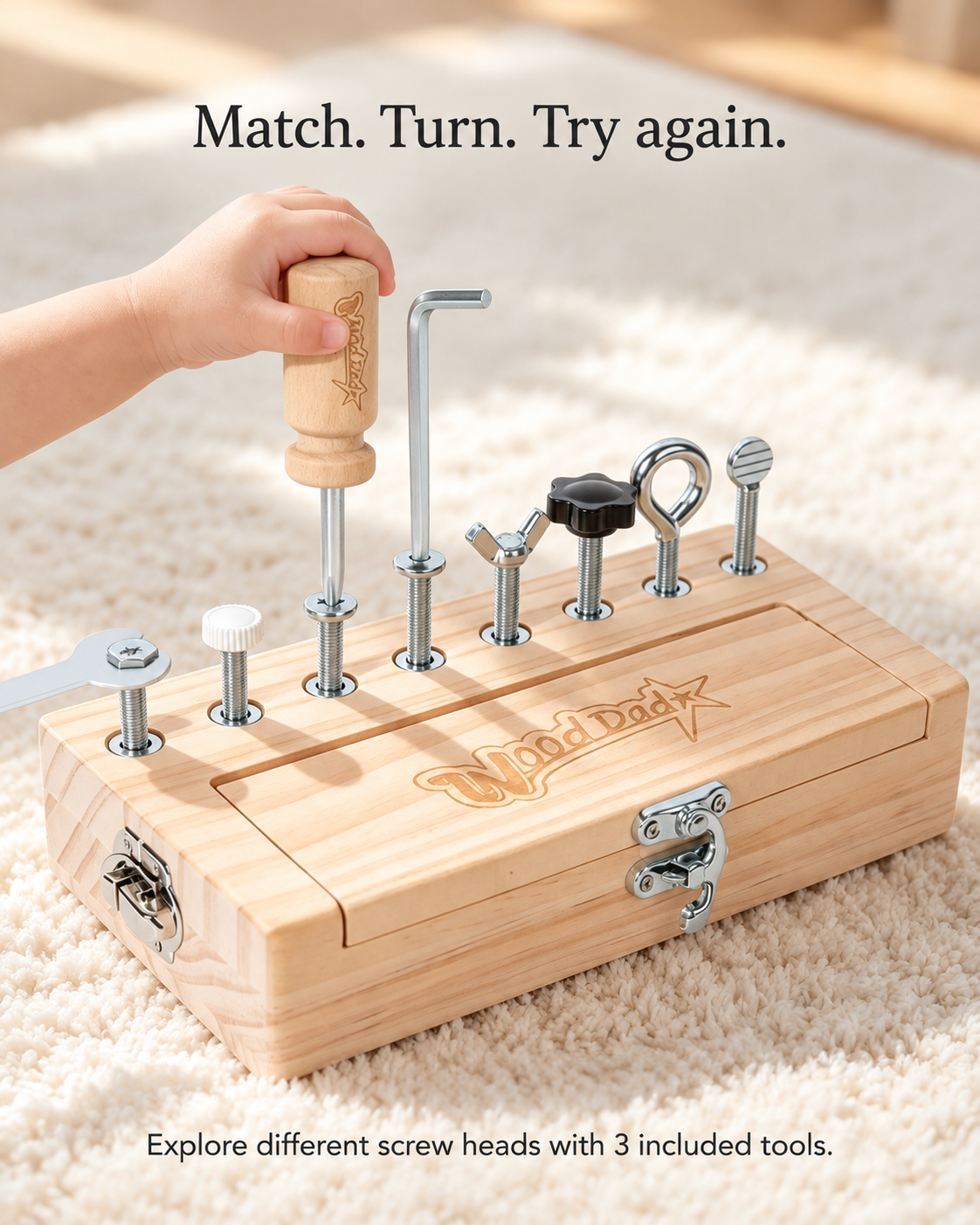 Matching the screwdriver, hex key and spanner to different screw heads