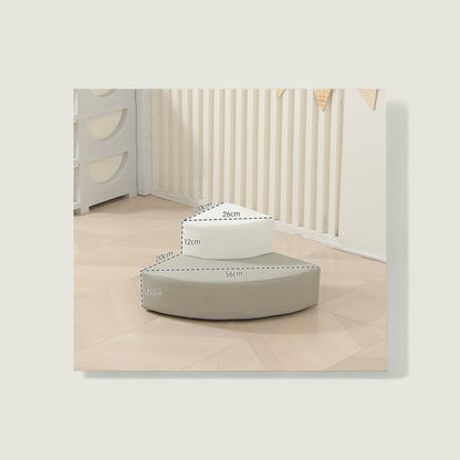 Set of pet steps with measurements in a room setting