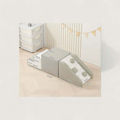 Gray wedge-shaped product on a white surface with a neutral background