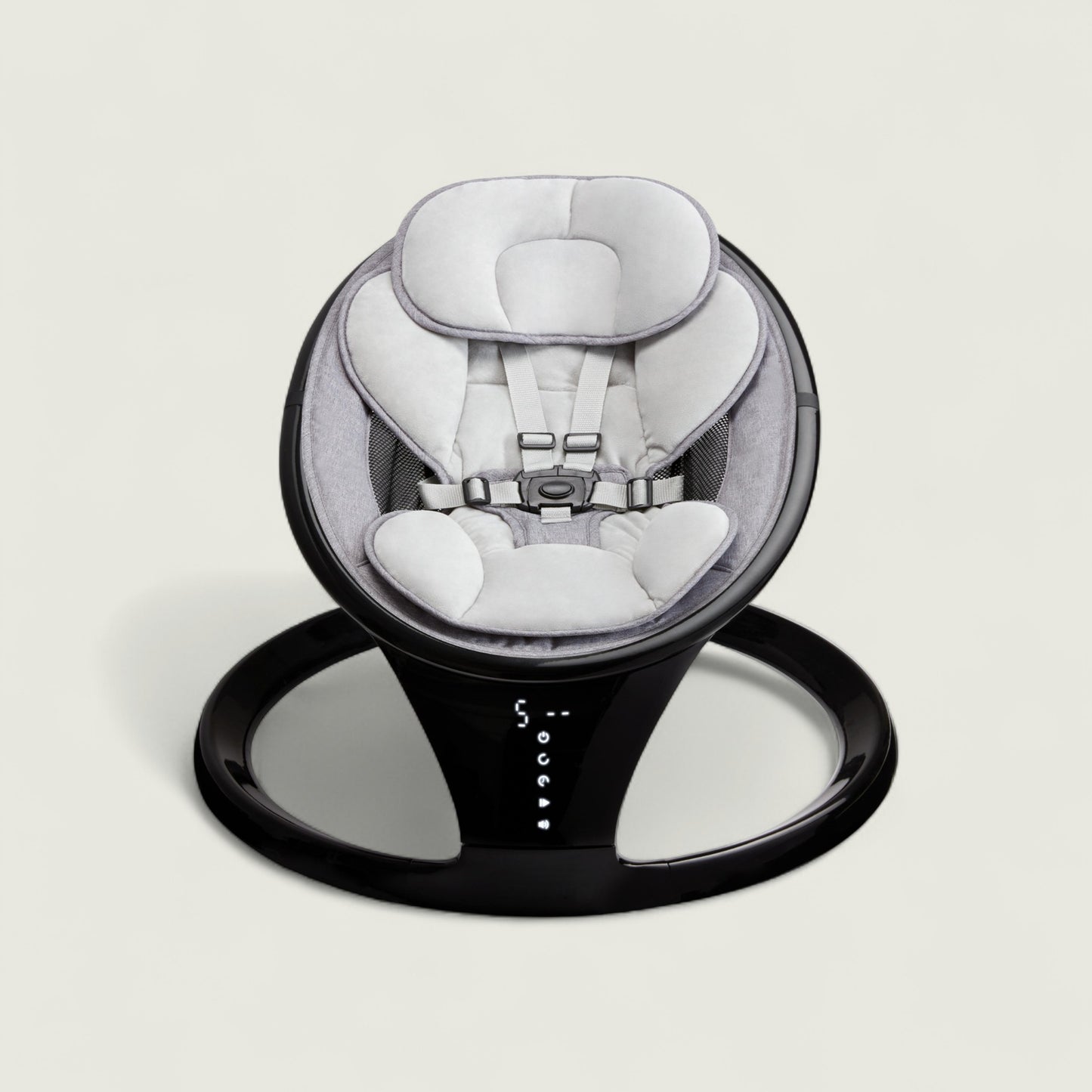 Baby seat with black base on a light gray background