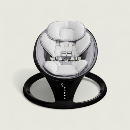 Baby seat with black base on a light gray background