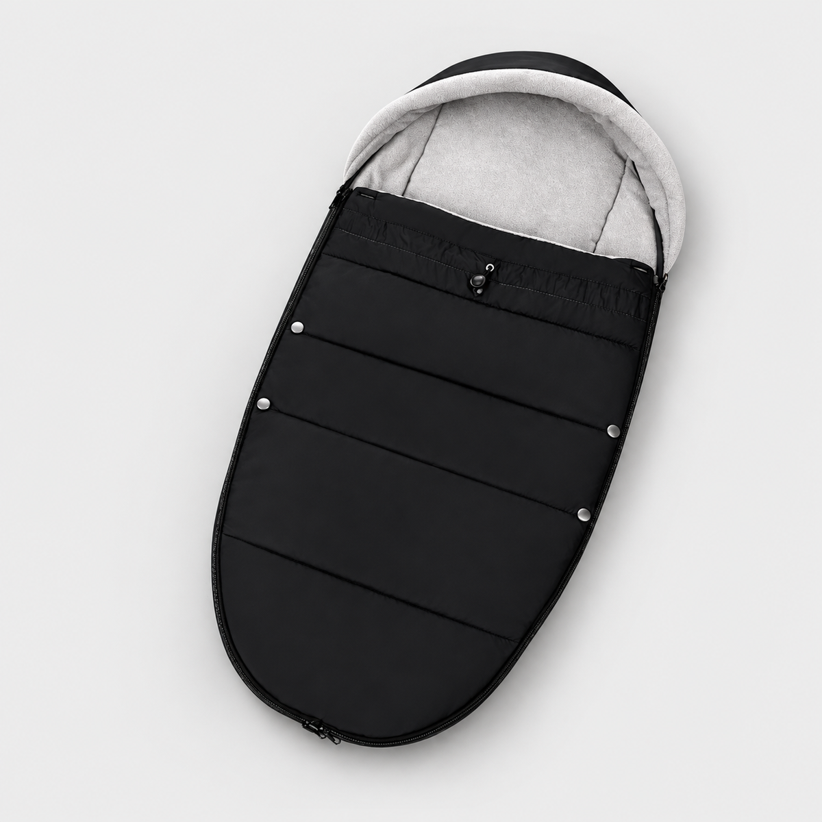 Starry Black footmuff with light grey hood lining
