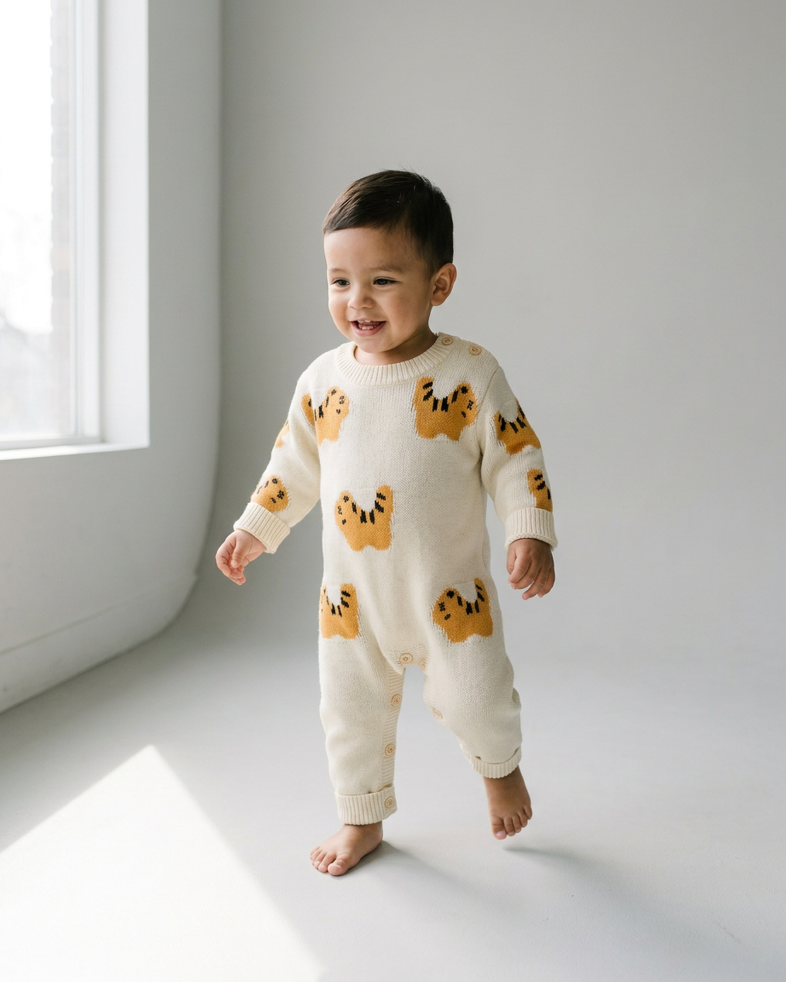 PerfectBaby™ Cream Tiger Knit Baby Romper — photo 2