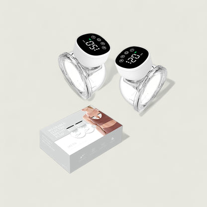 Two electronic devices with digital displays and a box on a light gray background