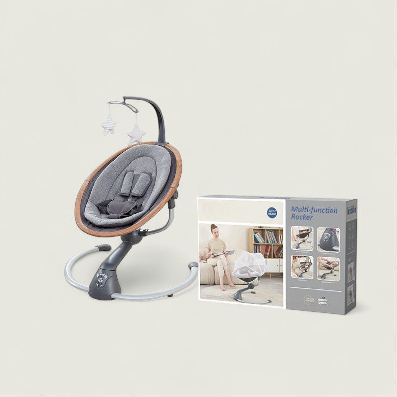 Baby swing with packaging on a light beige background