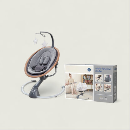Baby swing with packaging on a light beige background