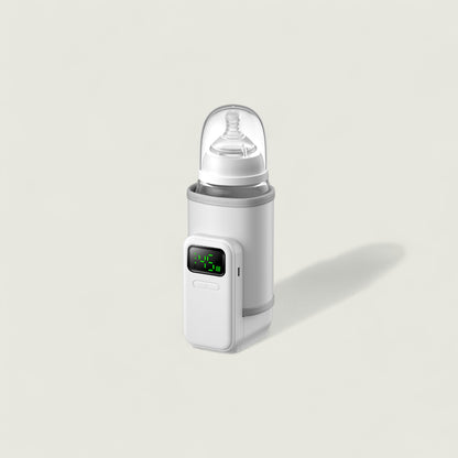 Baby bottle warmer with digital display on a light gray background